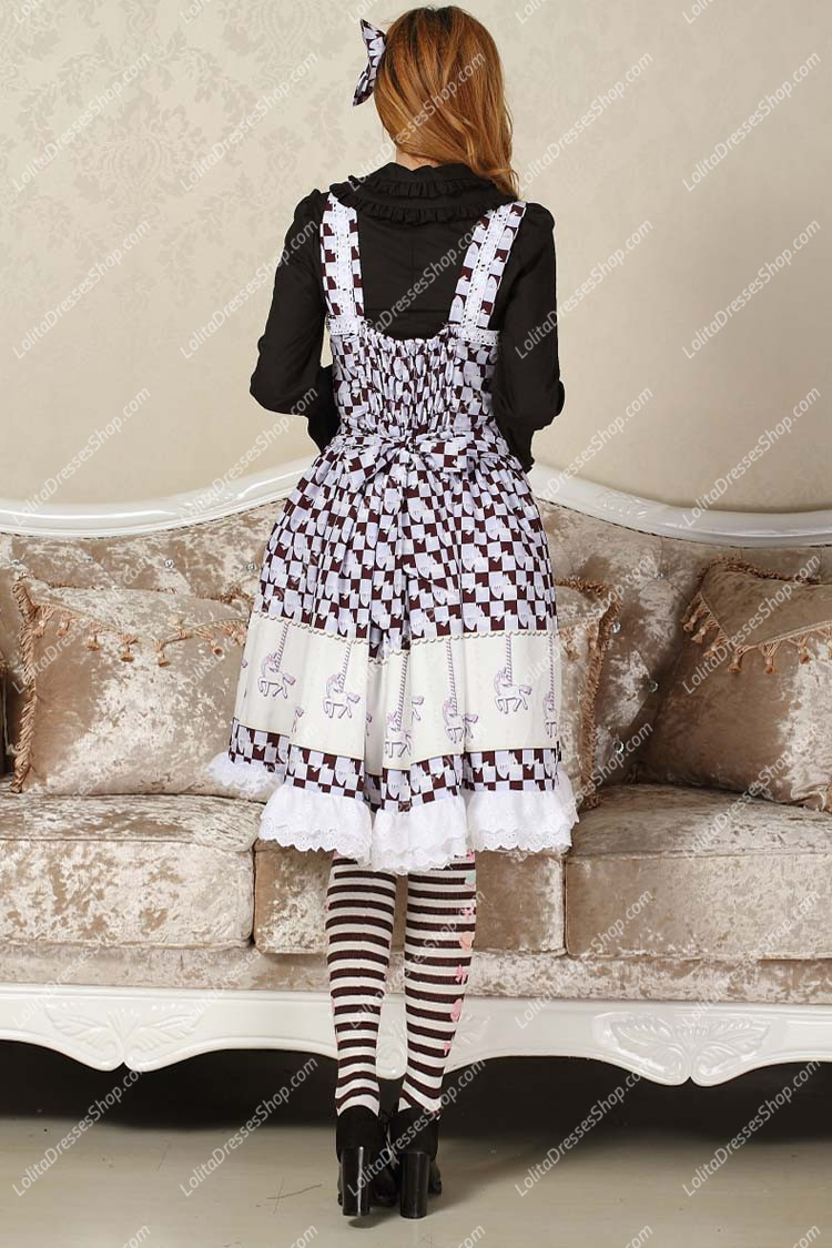 Sweet Purple Square Neck Ruffles Bow Lace Print Lolita Dress