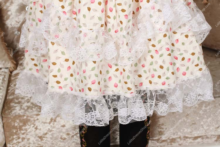 Sweet BeigeSquare Neck Ruffles Bow Lace Short Sleeve Lolita Dress