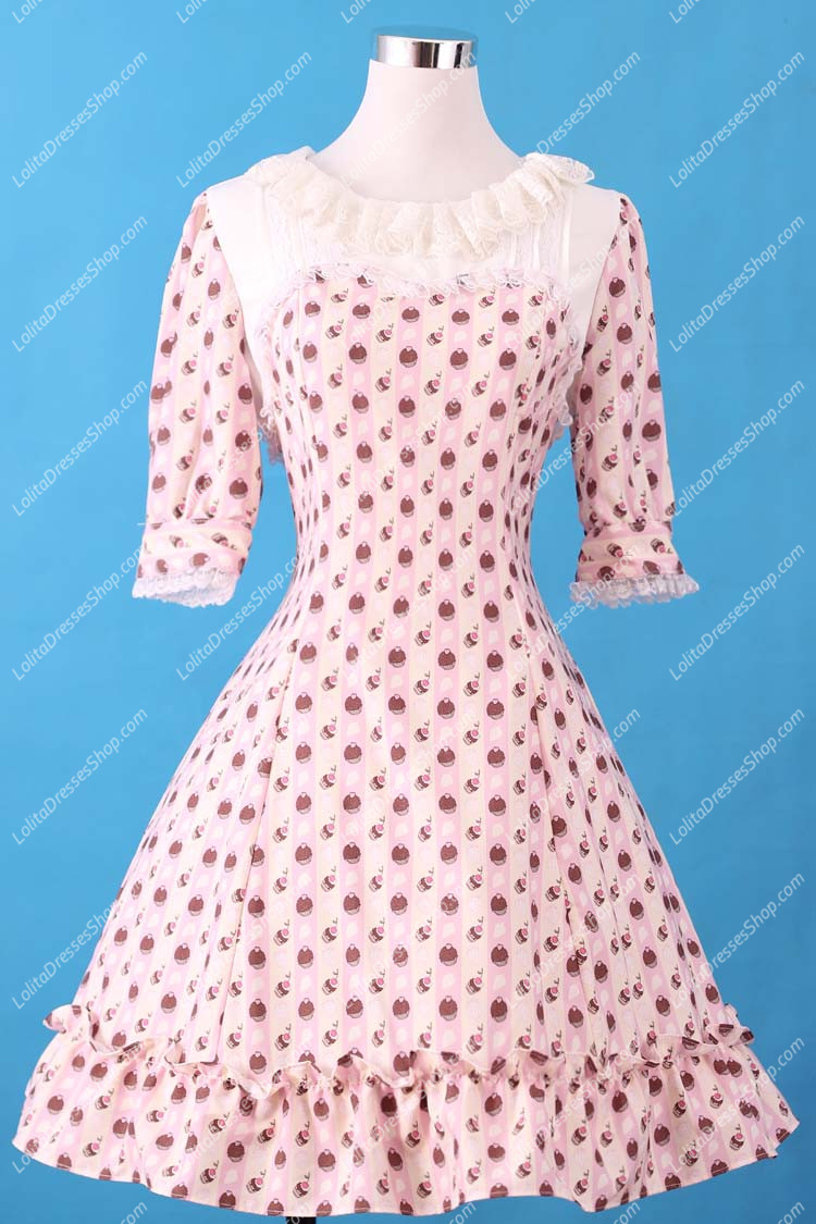 Sweet Purple Round Neck Ruffles Bow Lace Short Sleeve Lolita Dress