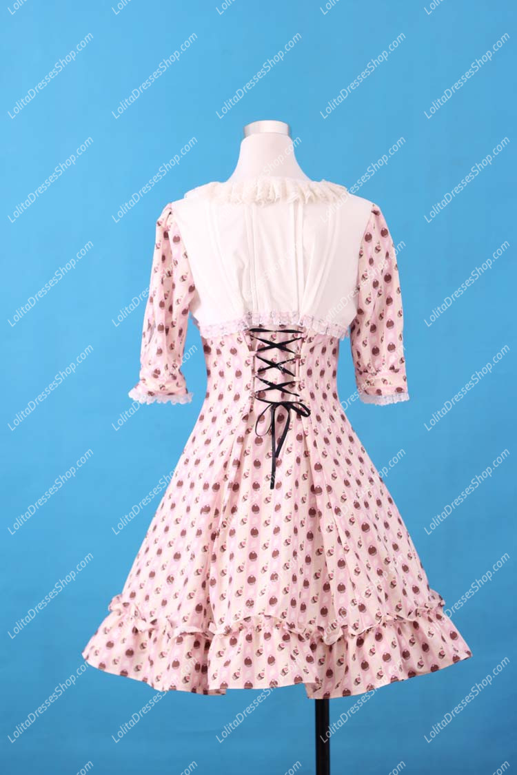 Sweet Purple Round Neck Ruffles Bow Lace Short Sleeve Lolita Dress