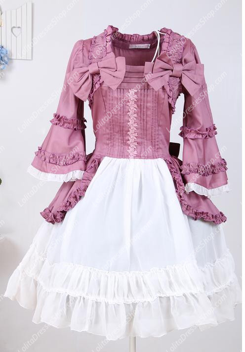 Elegant Princess Violet White Splicing Long Sleeves Sweet Lolita Dress