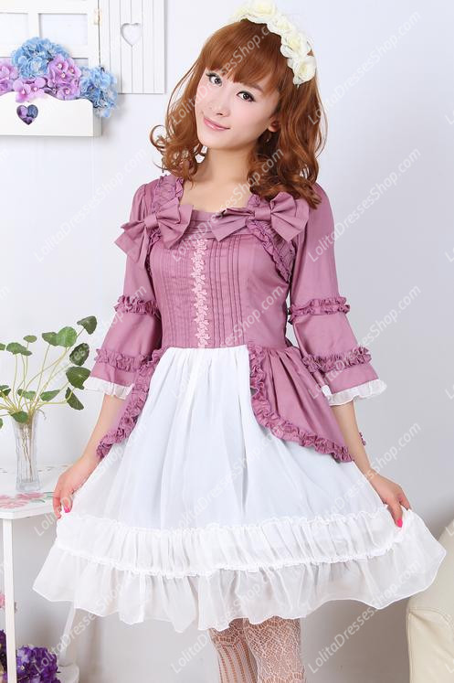 Elegant Princess Violet White Splicing Long Sleeves Sweet Lolita Dress