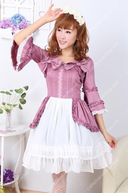 Elegant Princess Violet White Splicing Long Sleeves Sweet Lolita Dress