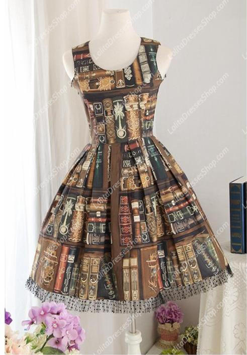 Printed Library Cotton Straps Sleeveless Sweet Lolita Dress