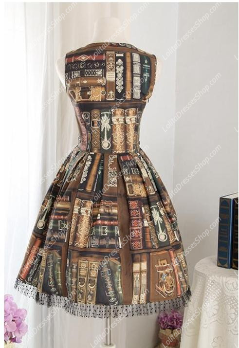 Printed Library Cotton Straps Sleeveless Sweet Lolita Dress