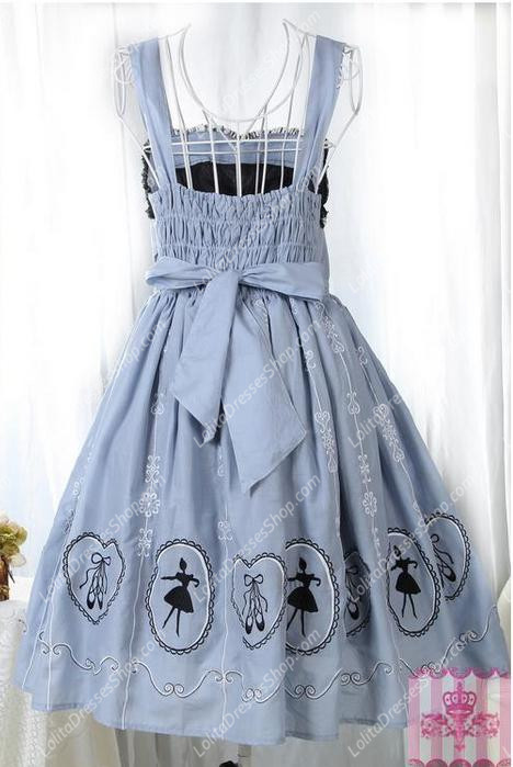 Light Gray Straps Ballet Printing Embroidery Sweet Lolita Dress