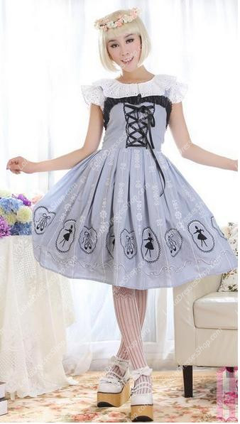 Light Gray Straps Ballet Printing Embroidery Sweet Lolita Dress