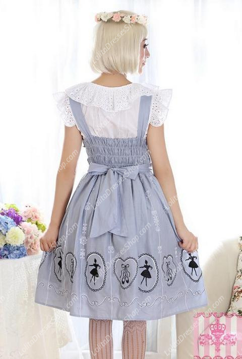 Light Gray Straps Ballet Printing Embroidery Sweet Lolita Dress