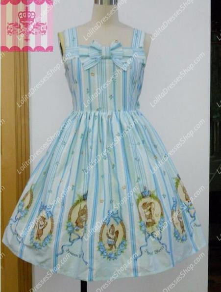 Blue Nightingale Bowknot Straps Sleeveless Sweet Lolita Dress