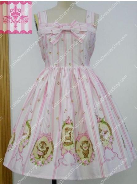 Pink Nightingale Bowknot Straps Sleeveless Sweet Lolita Dress