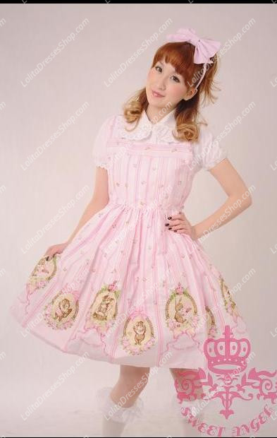 Pink Nightingale Bowknot Straps Sleeveless Sweet Lolita Dress