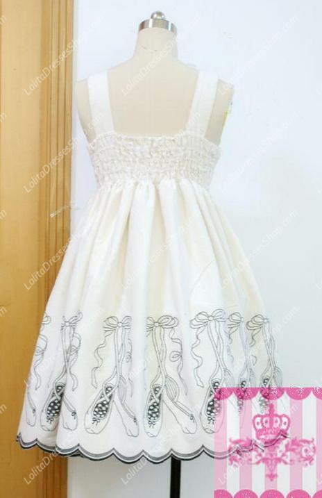 White Cotton Square Neck Sleeveless Princess Ballet Slippers Sweet Lolita Dress