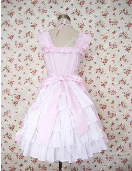 Simple Pink and White Splicing Sleeveless Flouncing Sweet Lolita Dress