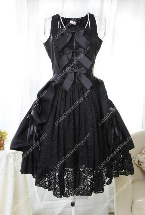 Vintage Black Straps Sleeveless Lace Trim Sweet Lolita Dress