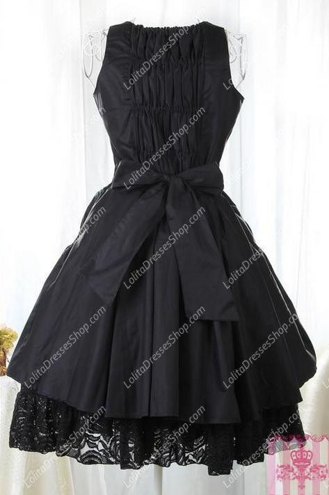 Vintage Black Straps Sleeveless Lace Trim Sweet Lolita Dress