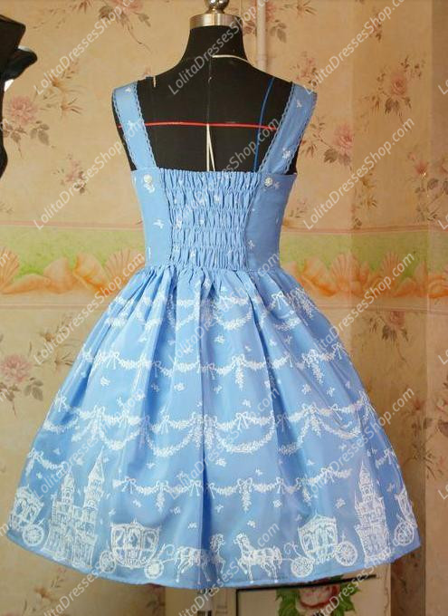 Blue Snow Castle Printing Sleeveless Sweet Lolita Dress