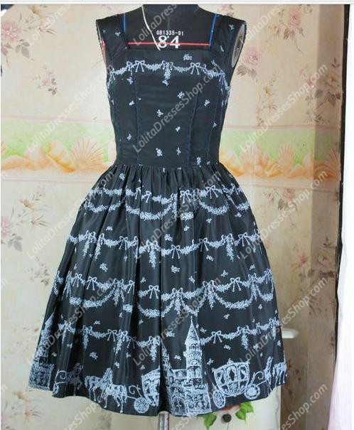 Black Snow Castle Printing Sleeveless Sweet Lolita Dress
