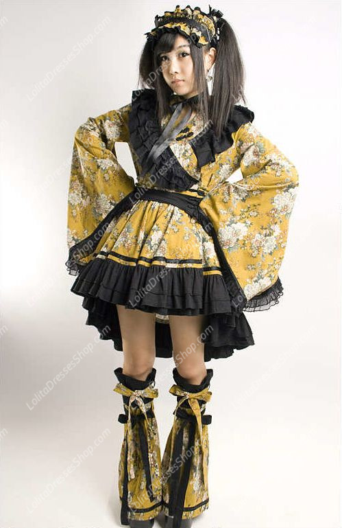 Cute Yellow and Black Printing Fold Kimono