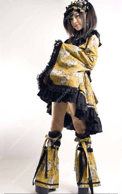 Cute Yellow and Black Printing Fold Kimono