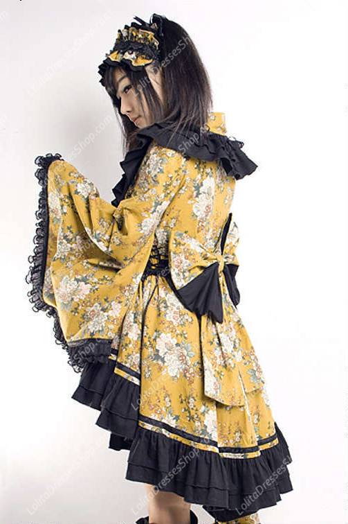 Cute Yellow and Black Printing Fold Kimono