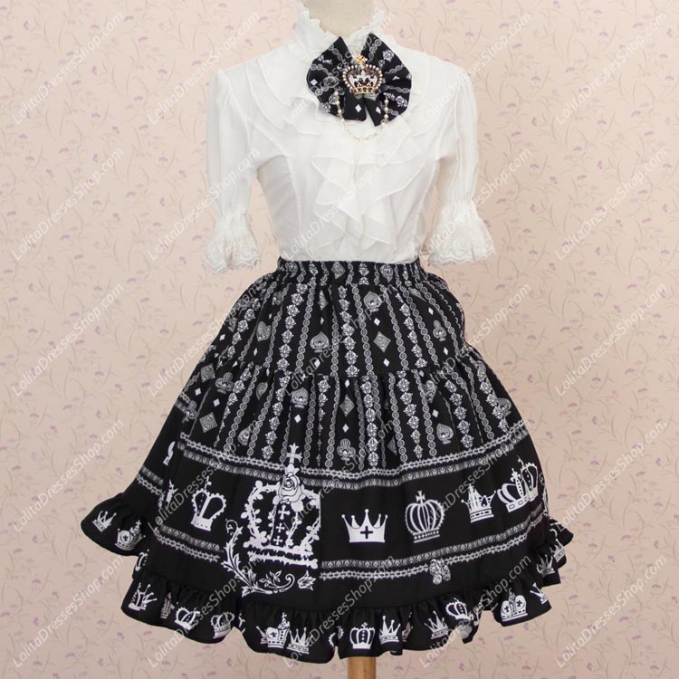 Black Crown Printing Cute Lolita Skirt