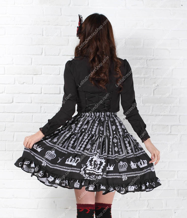 Black Crown Printing Cute Lolita Skirt