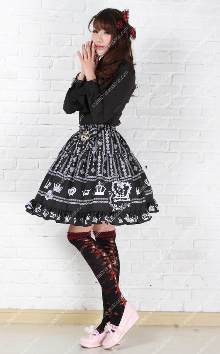 Black Crown Printing Cute Lolita Skirt