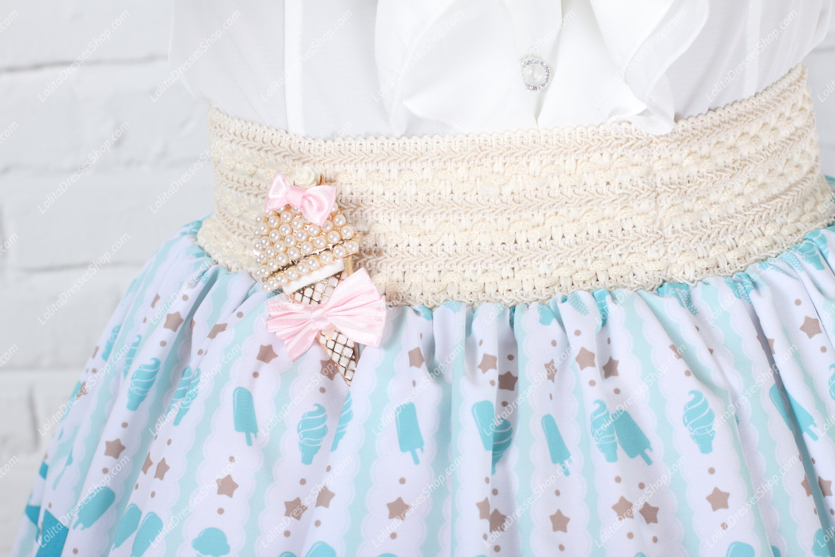 Lovely Light Blue Vanilla Ice Cream Printing Lace Lolita Skirt