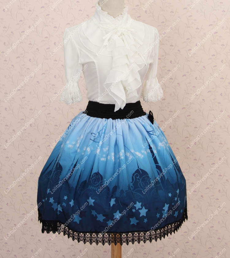 Lovely Blue Moon Castle Printing Lace Lolita Skirt