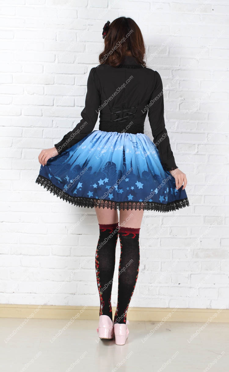 Lovely Blue Moon Castle Printing Lace Lolita Skirt