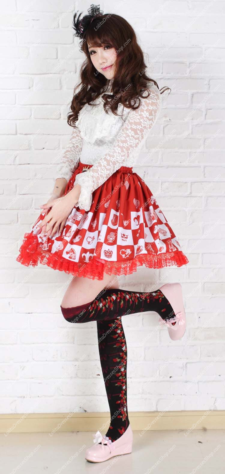 Lovely Girls Alice Chess Red Lattice Printing Lolita Skirt