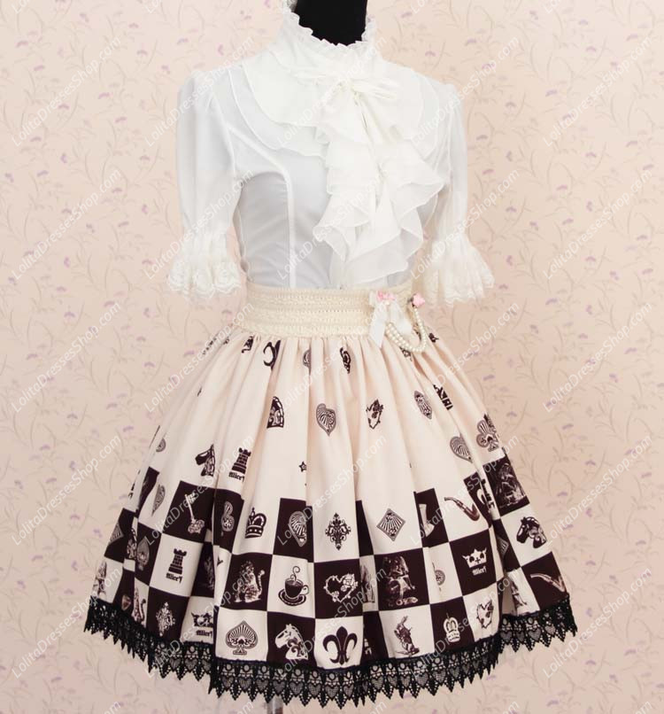 Lovely Girls Alice Chess Chocolate Lattice Printing Lolita Skirt
