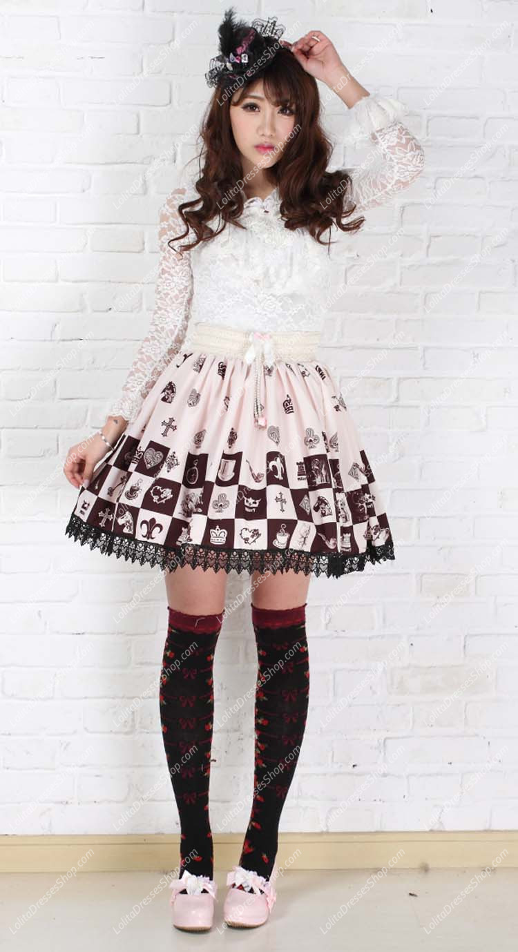 Lovely Girls Alice Chess Chocolate Lattice Printing Lolita Skirt