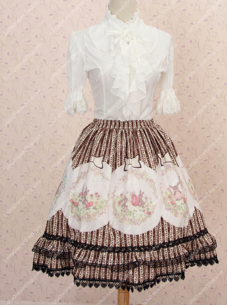 Sweet Princess Striped Easter Bunny and Eggs Lolita Skirt