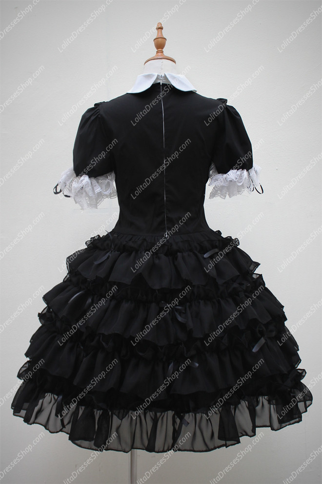 Black with White V-pattern Design Cotton Splicing Sweet Lolita Dress