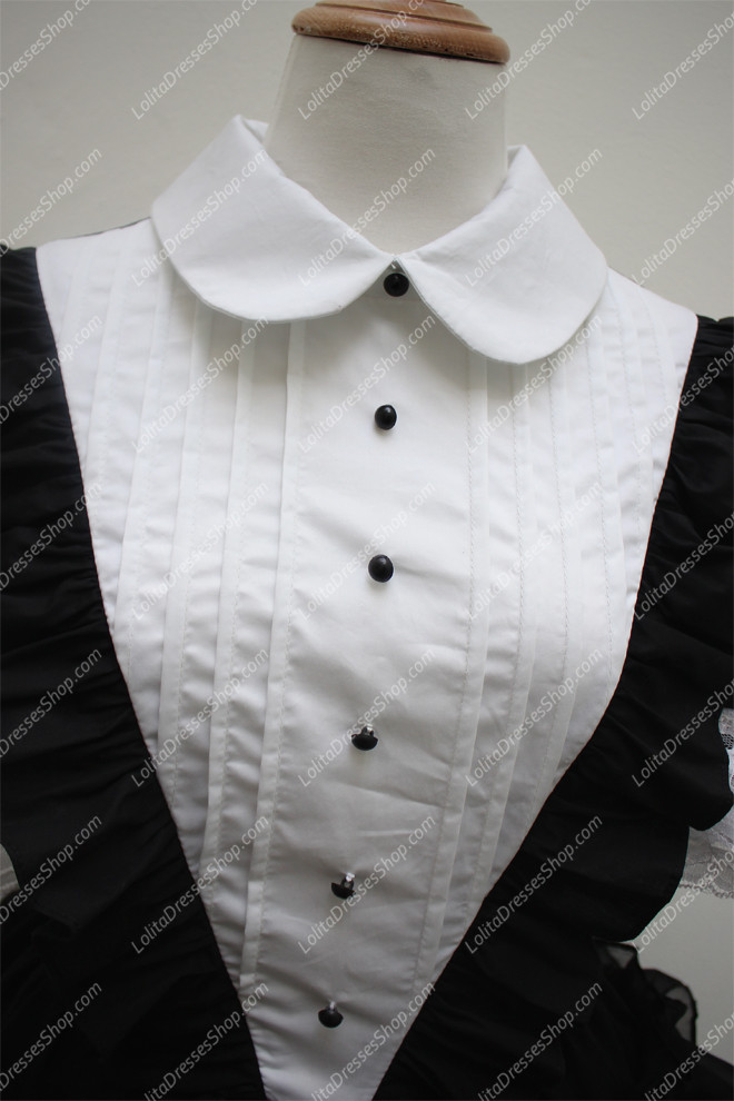 Black with White V-pattern Design Cotton Splicing Sweet Lolita Dress