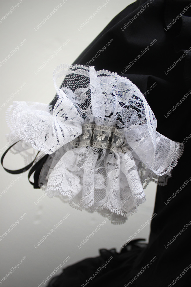 Black with White V-pattern Design Cotton Splicing Sweet Lolita Dress