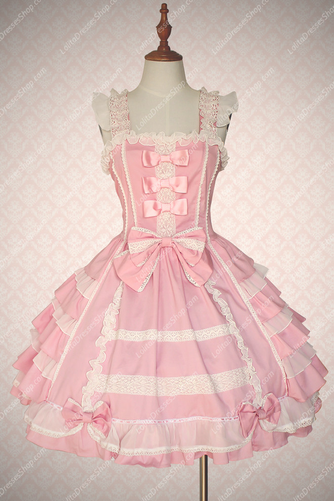 Pink Cotton Square Neck Sleeveless Sweet Lolita Dress