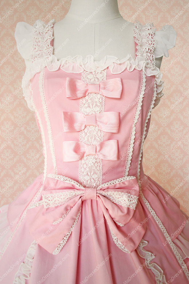 Pink Cotton Square Neck Sleeveless Sweet Lolita Dress