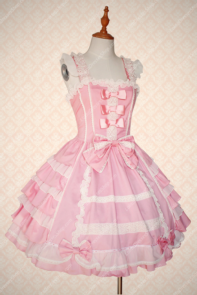 Pink Cotton Square Neck Sleeveless Sweet Lolita Dress