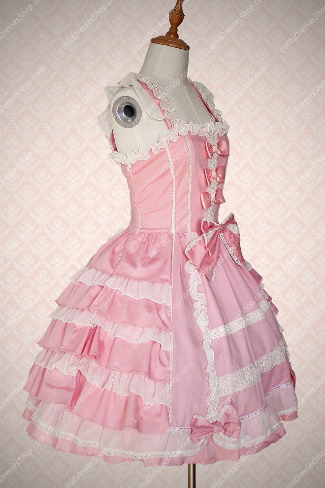 Pink Cotton Square Neck Sleeveless Sweet Lolita Dress