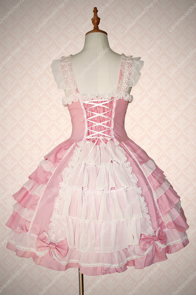 Pink Cotton Square Neck Sleeveless Sweet Lolita Dress