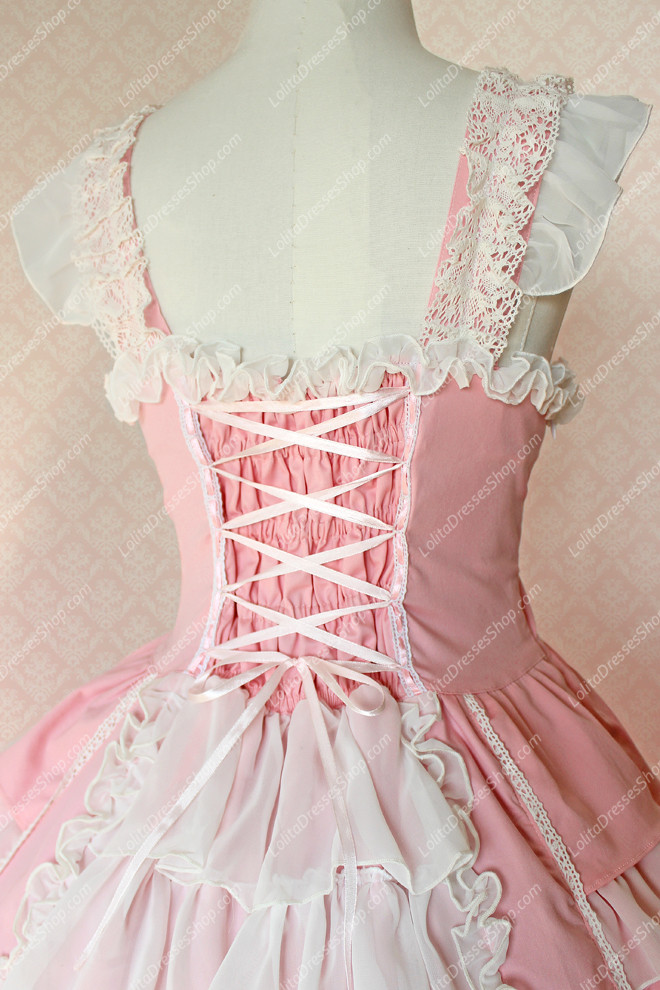 Pink Cotton Square Neck Sleeveless Sweet Lolita Dress