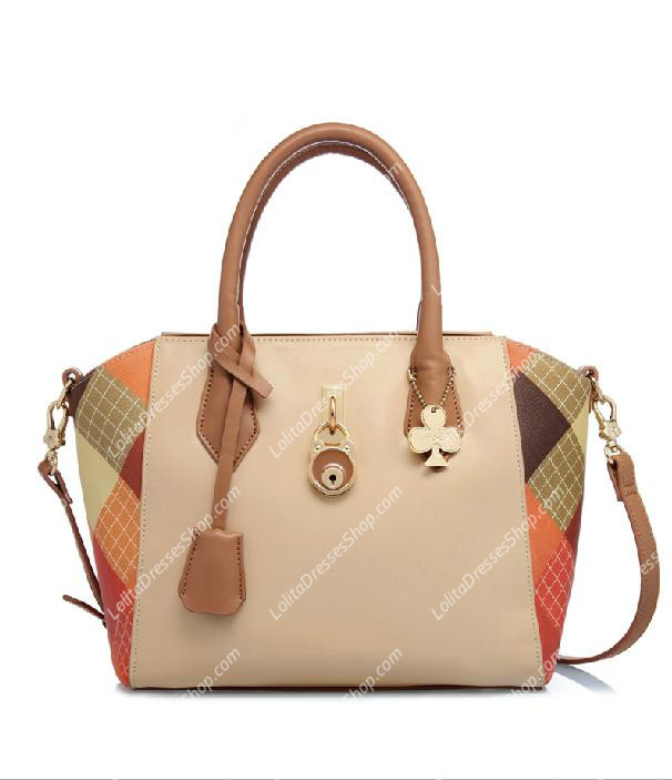 Lingge Fashion Beige Splicing Lolita Bag