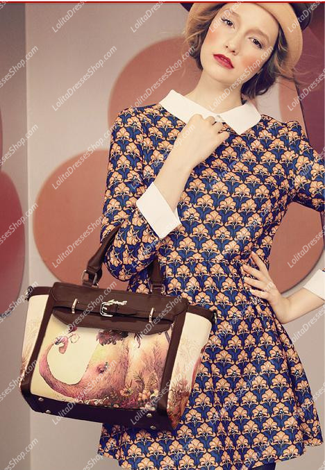 Vintage Fashion Sweet and Cute Little Elephant Print Lolita Bag