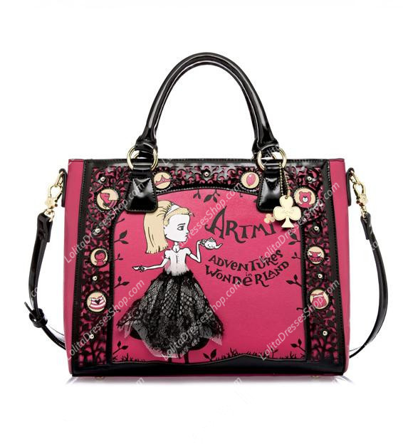 Pink Hollow Lace Sweet Retro Print Lolita Bag