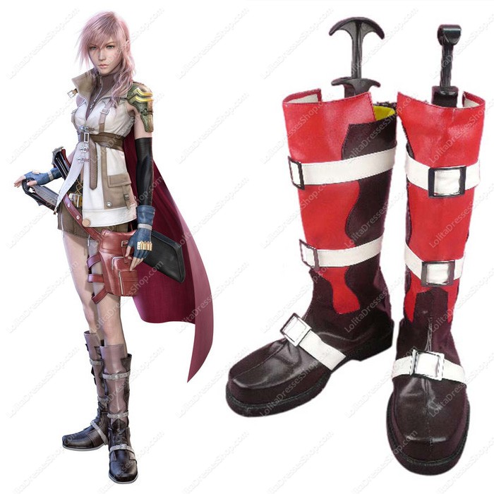 Final Fantasy Lightning Imitated Leather Rubber Cosplay Shoes