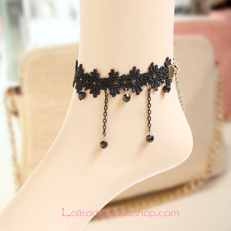 Lolita Gothic Palace Retro Black Lace Fringed Foot Jewelry