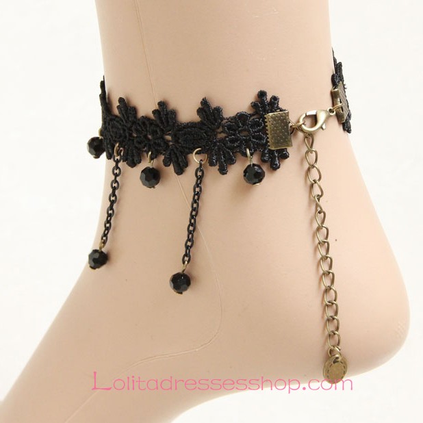 Lolita Gothic Palace Retro Black Lace Fringed Foot Jewelry