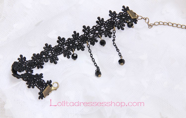 Lolita Gothic Palace Retro Black Lace Fringed Foot Jewelry